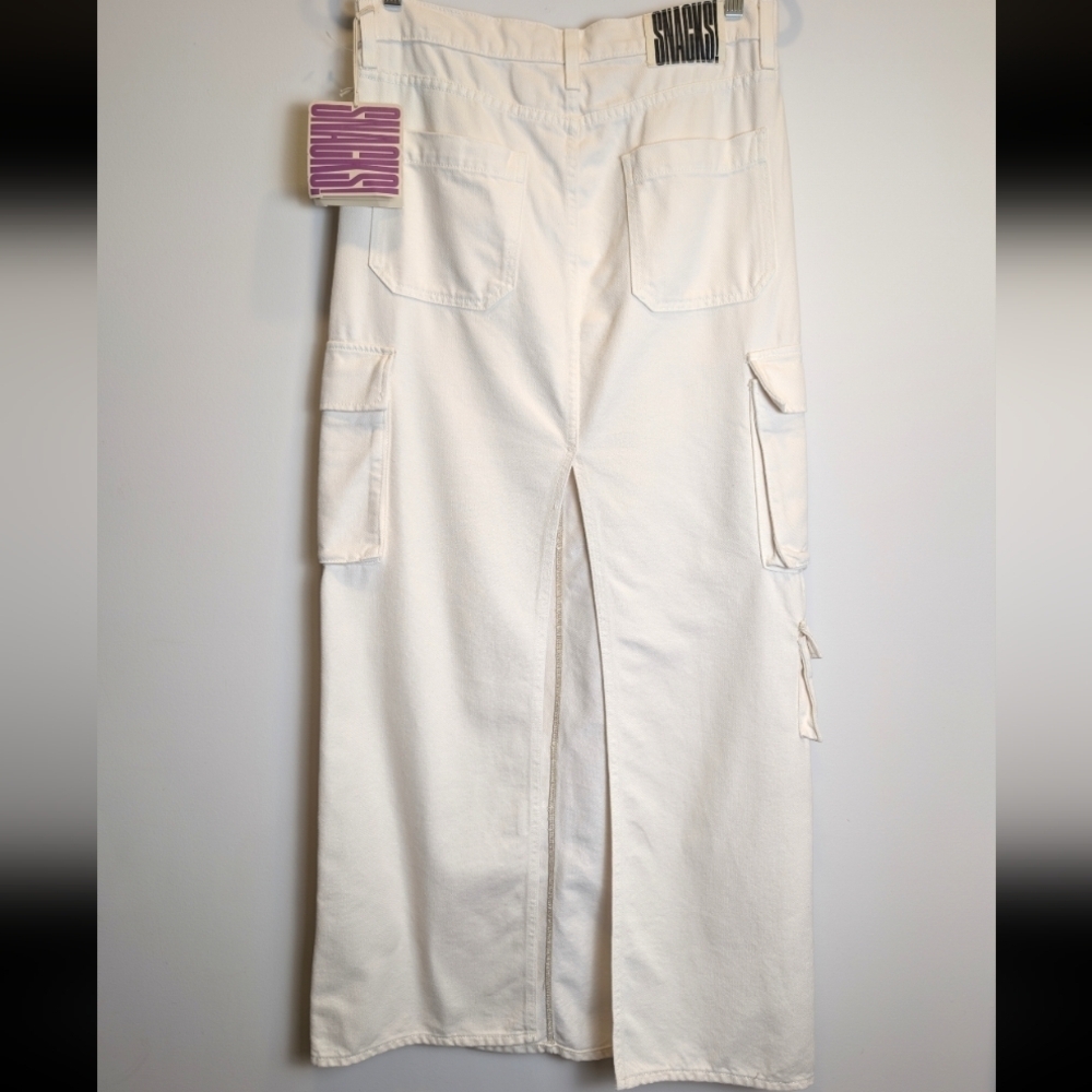 Mother Snacks Natural Ivory Off White The Fun Dip Denim Cargo Skirt Size 29 - Picture 4 of 11